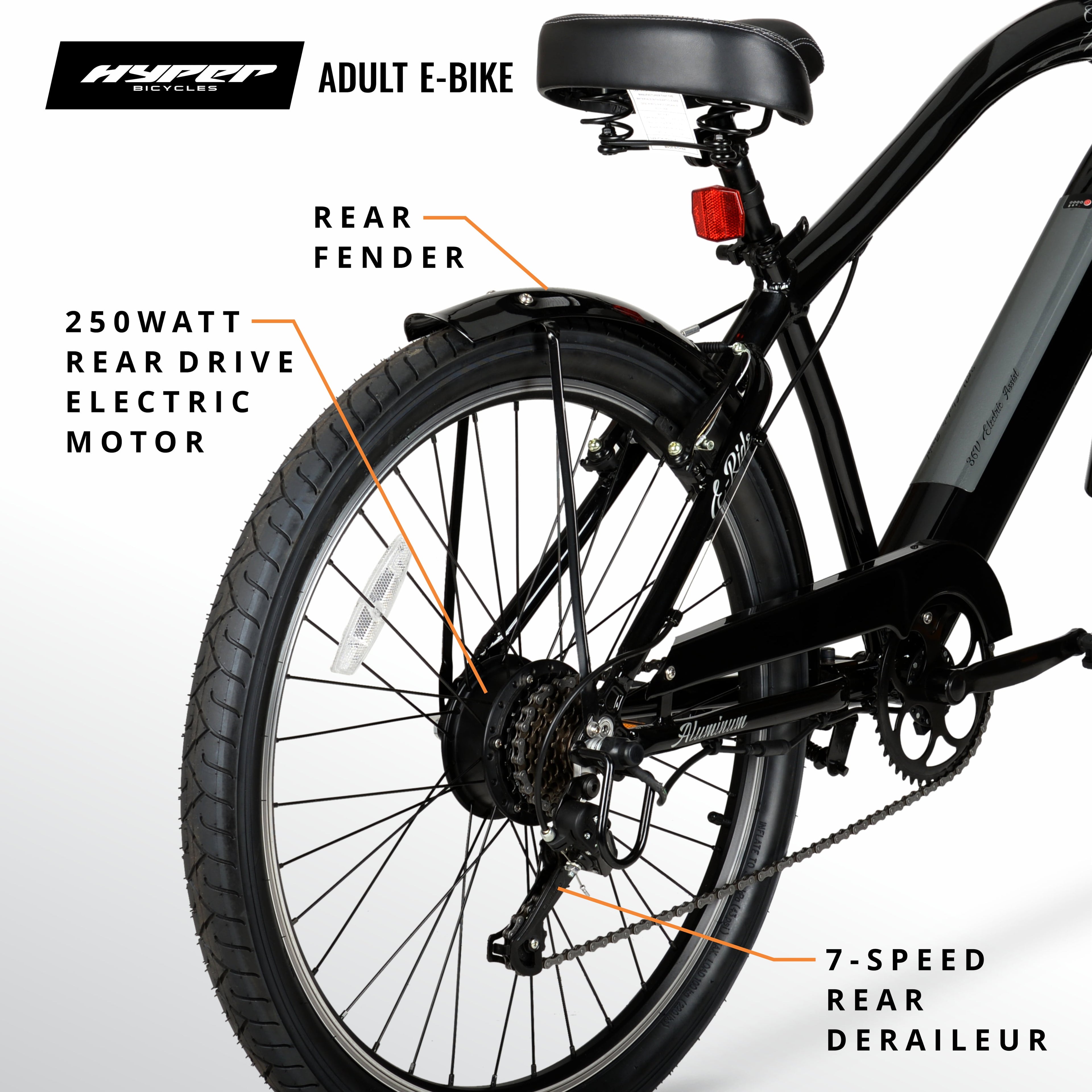 Hyper Bicycles 26 36V Men's Electric Cruiser E-Bike with Pedal-Assist, 250W Motor, Black Electric Bikes