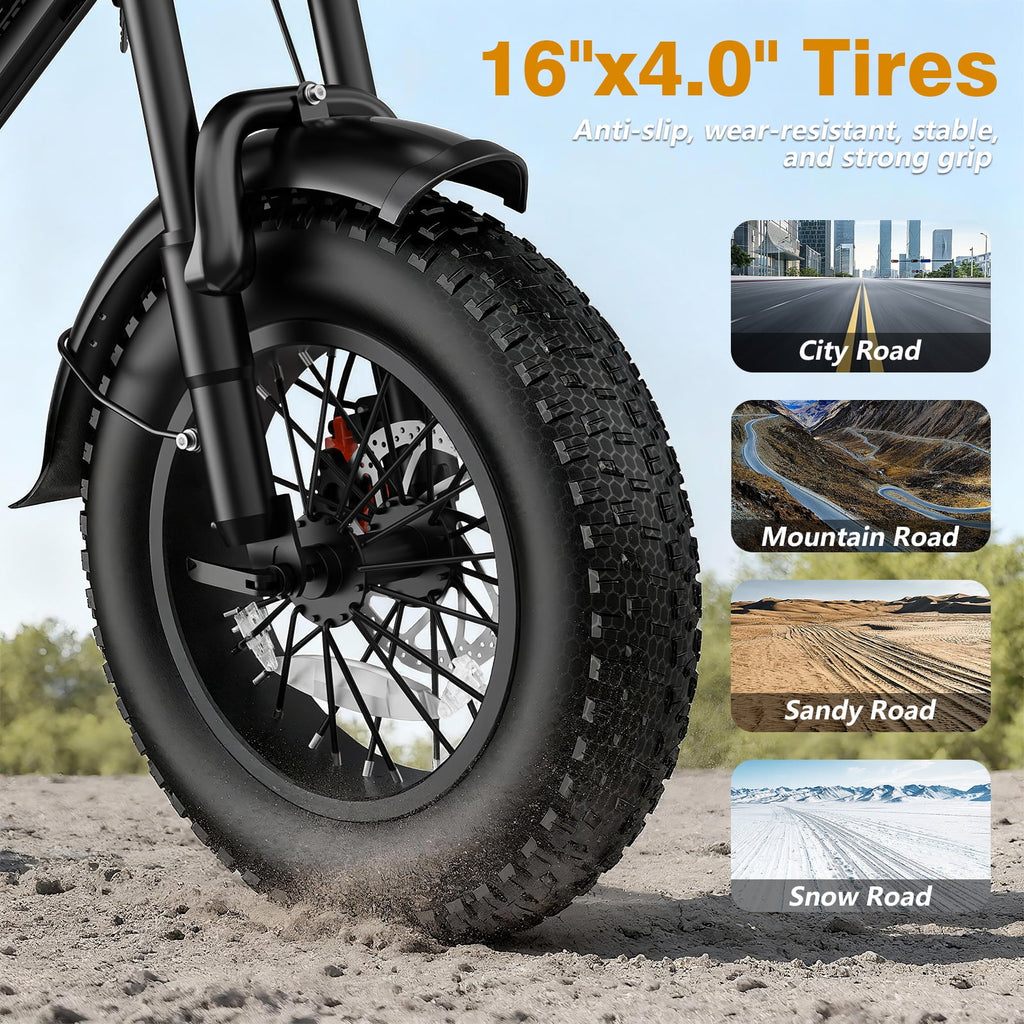 1200W Off-Road Electric Bike for Adults, 48V 18AH Removable Battery, 16 Wide Tires, 5-Speed Transmission, Dual Disc Brakes & Spring Suspension Electric Bikes