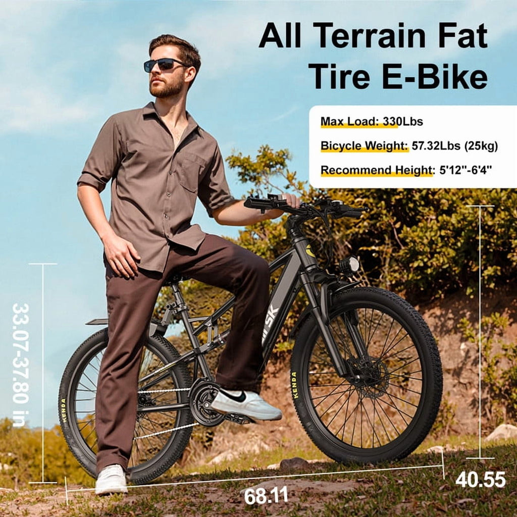 748W Peak Motor Aairsk F1 Electric Bike for Adults, 26 E-Bike with 22MPH Speed,36V13Ah Battery, Full Suspension, 7-Speed Gears Electric Bikes
