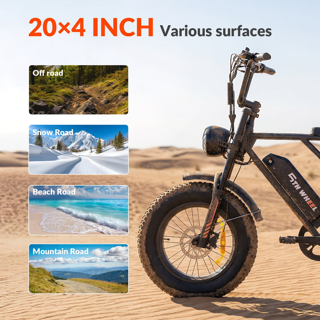 5TH WHEEL LB16 750W Electric Bike for Adults, 20 × 4 Fat Tire E Mountain Bikes, 48V 14.5Ah Removable Battery, Front Suspension, 7-Speed UL2849 Electric Bikes