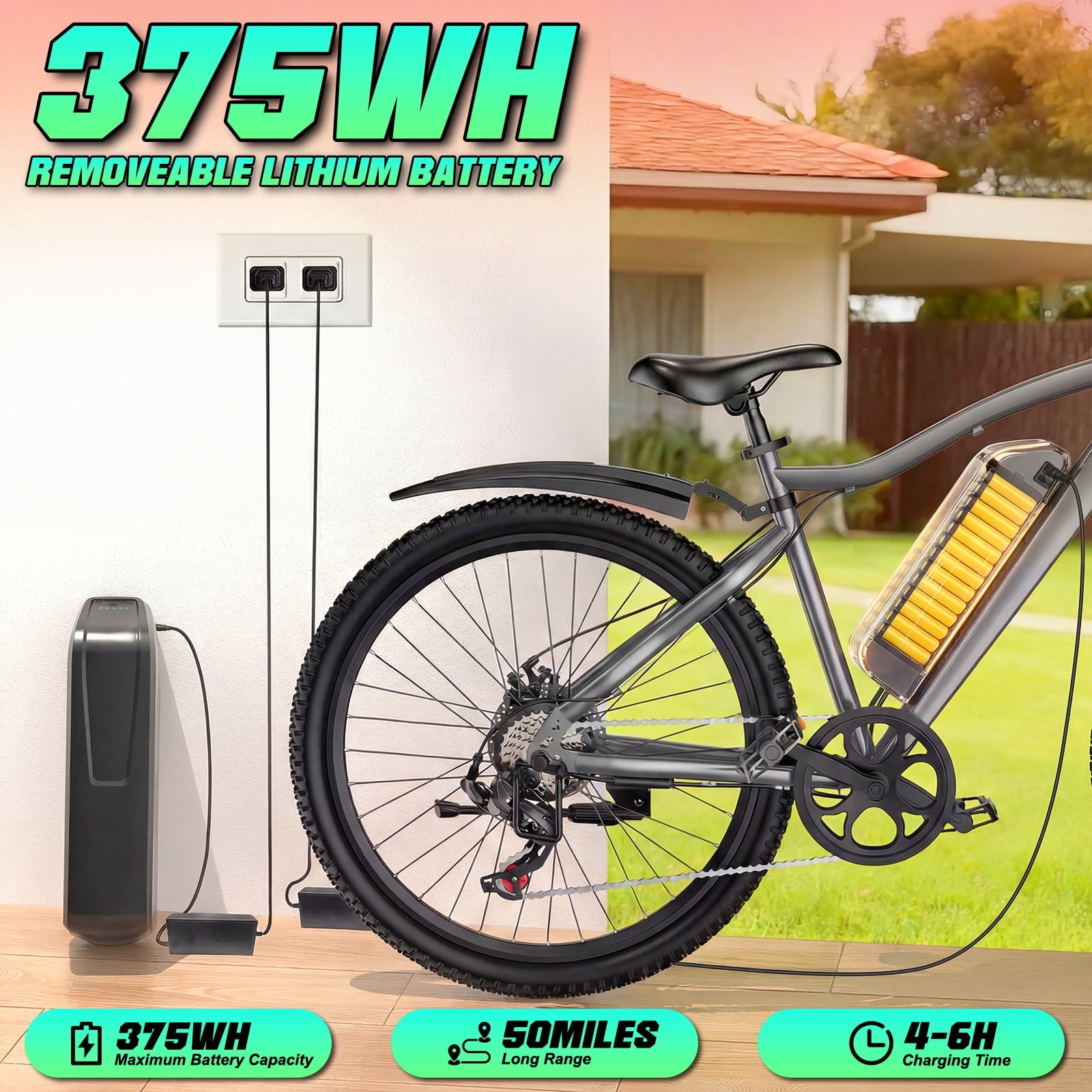 Electric Bike for Adults, 26 Commuter Ebikes with 7-Speed Gears, 25MPH, 720W Peak Motor, Removable Battery, 50 Miles Range, Electric Mountain Bicycle for All Terrain UL2849 Electric Bikes