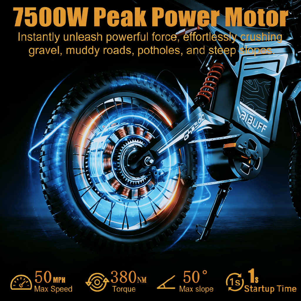 7500W Electric Dirt Bike for Adults, 50MPH, 50° Climbing, Up to 75 Miles Mountain Bike, 72V 30Ah Removable Battery, 19/17 Fat Tires, for Snow, Mountains, Off-Road, UL2849. Electric Bikes