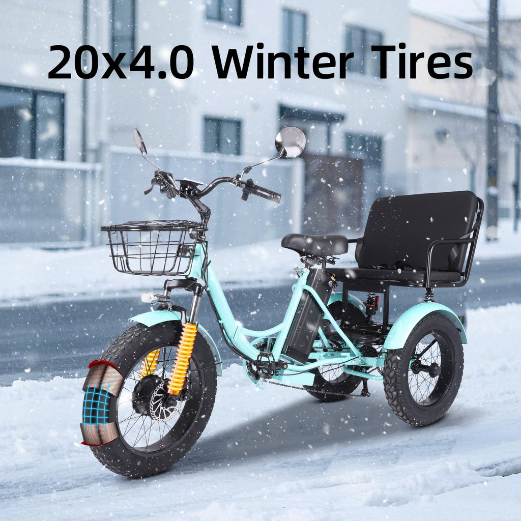 Vicamy Adult Electric Tricycle, 20x4 Fat Snow Tire 500W Hub Motor E Trike, 48V 20AH Removable Battery, 20 mph Max Speed, 360 lbs Capacity, LCD& LED Headlight Electric Bikes