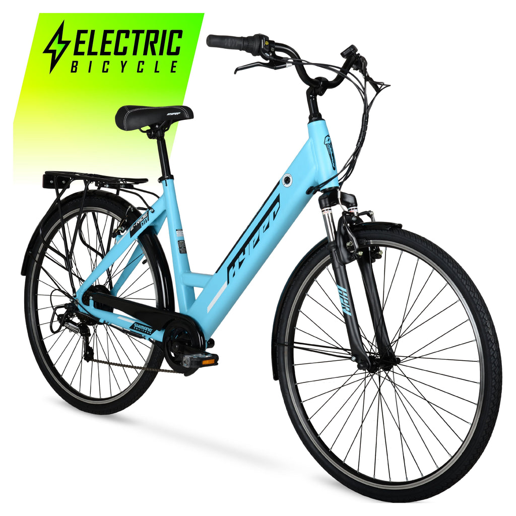 Hyper Bicycles E-Ride 700C 36V Electric Commuter E-Bike for Adults, Pedal-Assist, 250W Motor, Blue Electric Bikes