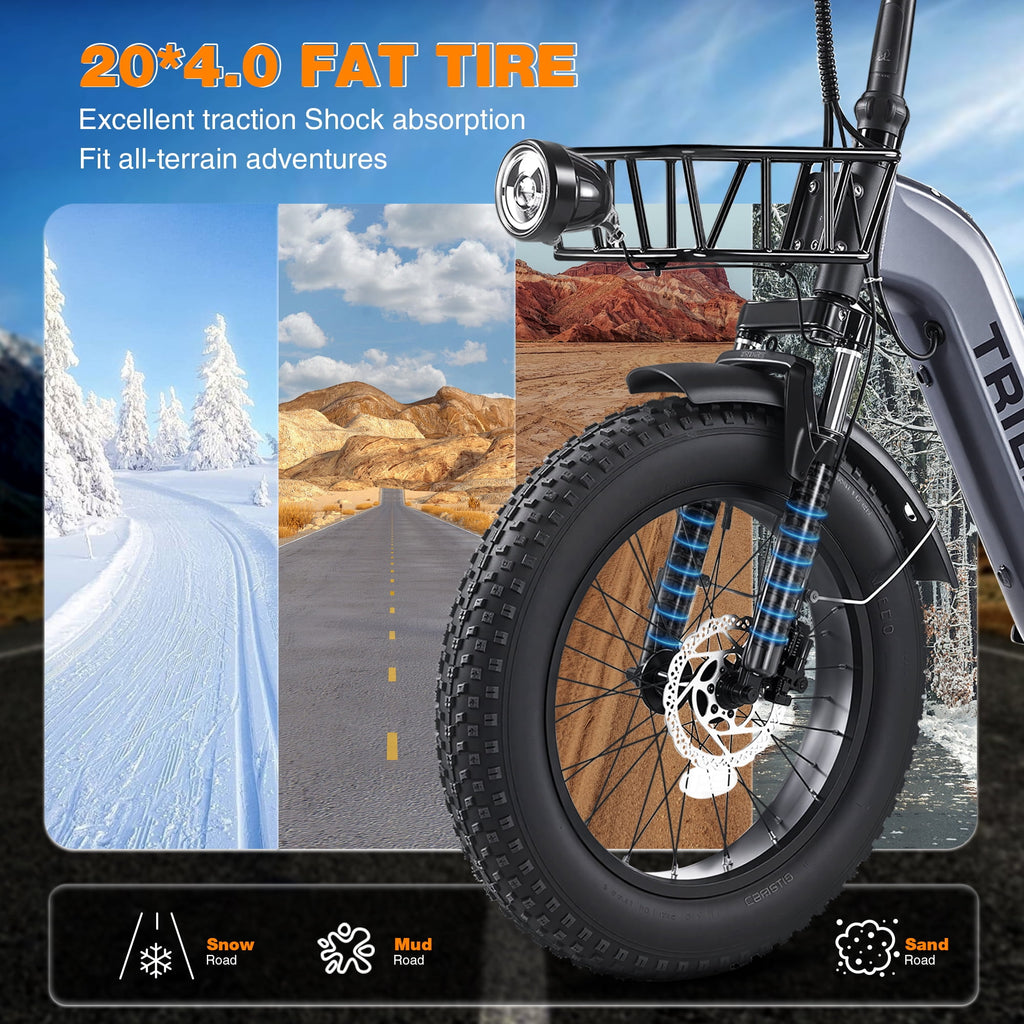 Meghna 20 inch Electric Tricycle 48V Max Speed 15 MPH Foldable 7 Speed Large Capacity Max Load 275 lbs Black Electric Bikes