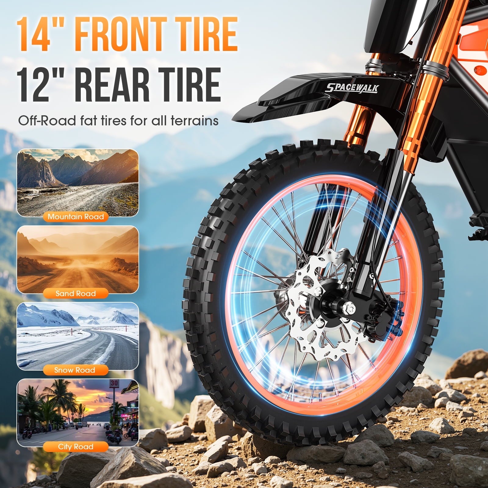 Electric Bike for Adults, Peak-3000W, Max 37.5MPH Electric Motorcycle,14/12  Fat Tire Dirt Bike, E-Bike Electric Bikes