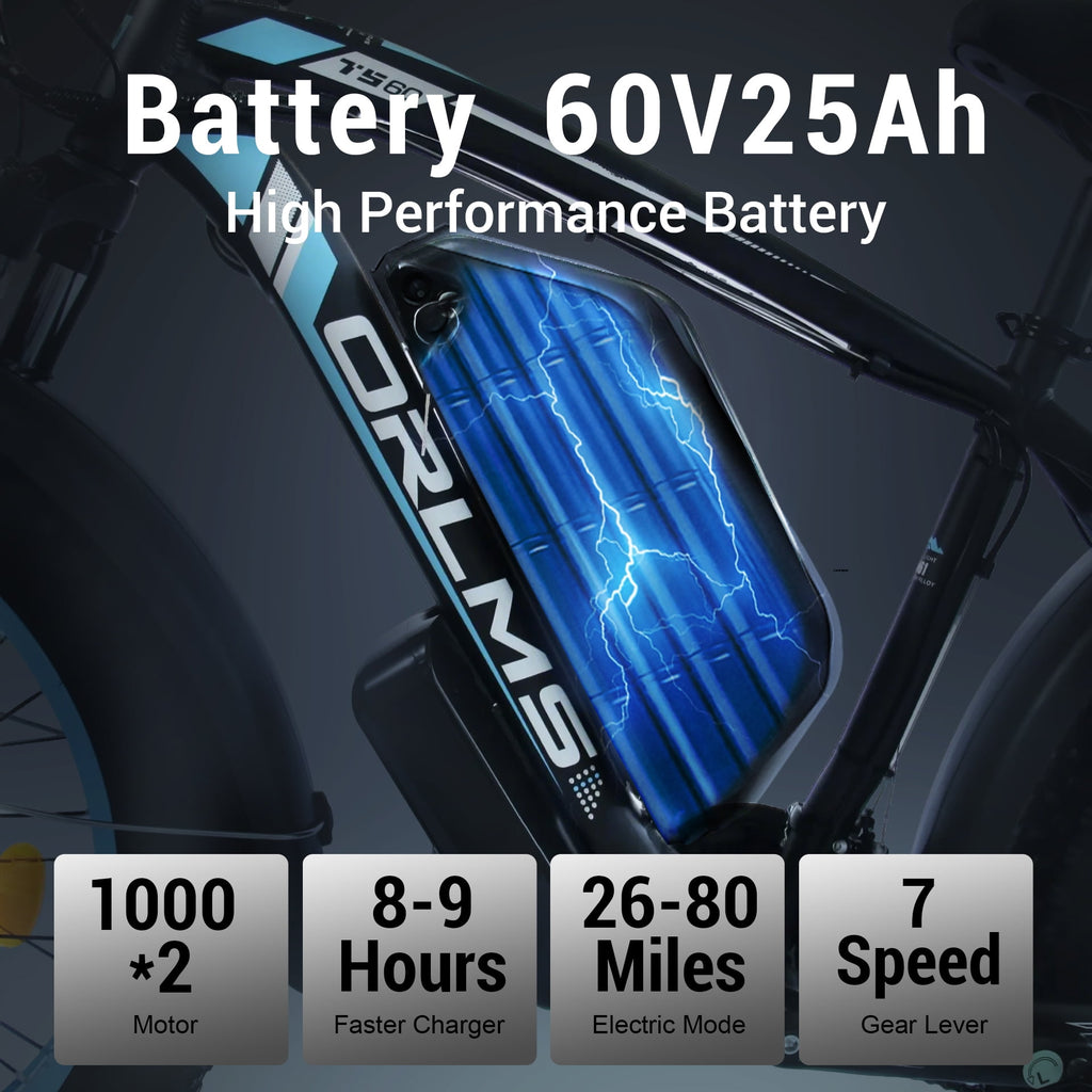 6000W Electric Bike, 60V 25AH Battery Ebike for Adults, Dual Motor AWD Ebike 50MPH 21-Speed ,Long Range Mountain EBike with 26 x 4.0 Fat Tire, All-Road Mountain Bike UL2849 Electric Bikes