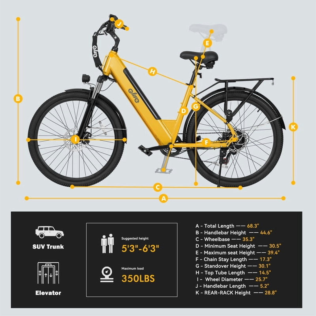 Qlife Electric Bike for Adults,28MPH,1200W Peak Motor 26 Ebike,7-Speed Upgrade 2.0 ElectricBicycle with Front Suspension,(Yellow) Electric Bikes