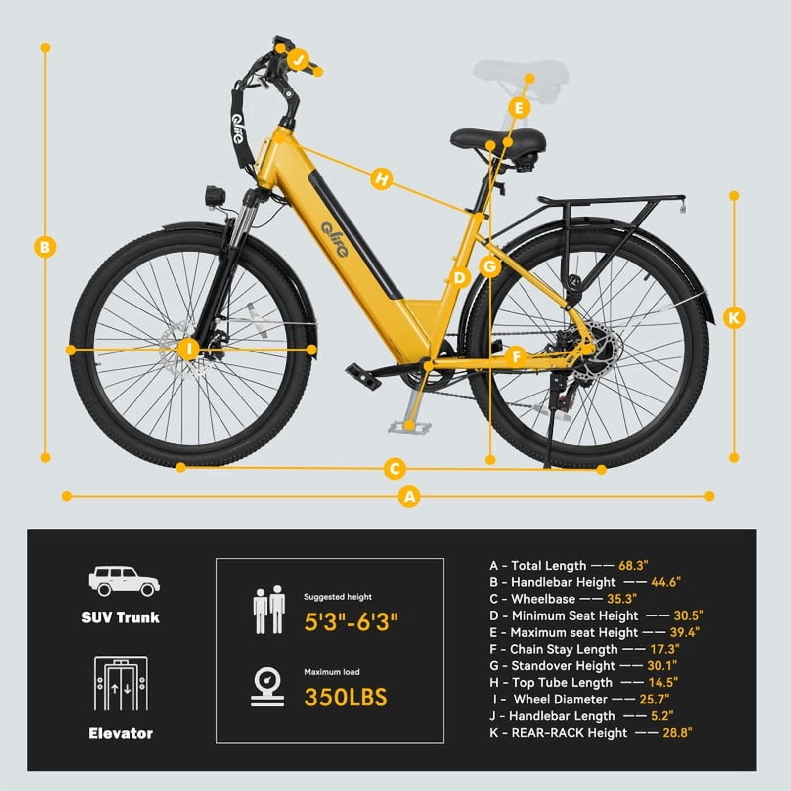 Qlife Electric Bike for Adults,28MPH,1200W Peak Motor 26 Ebike,7-Speed Upgrade 2.0 ElectricBicycle with Front Suspension,(Yellow) Electric Bikes