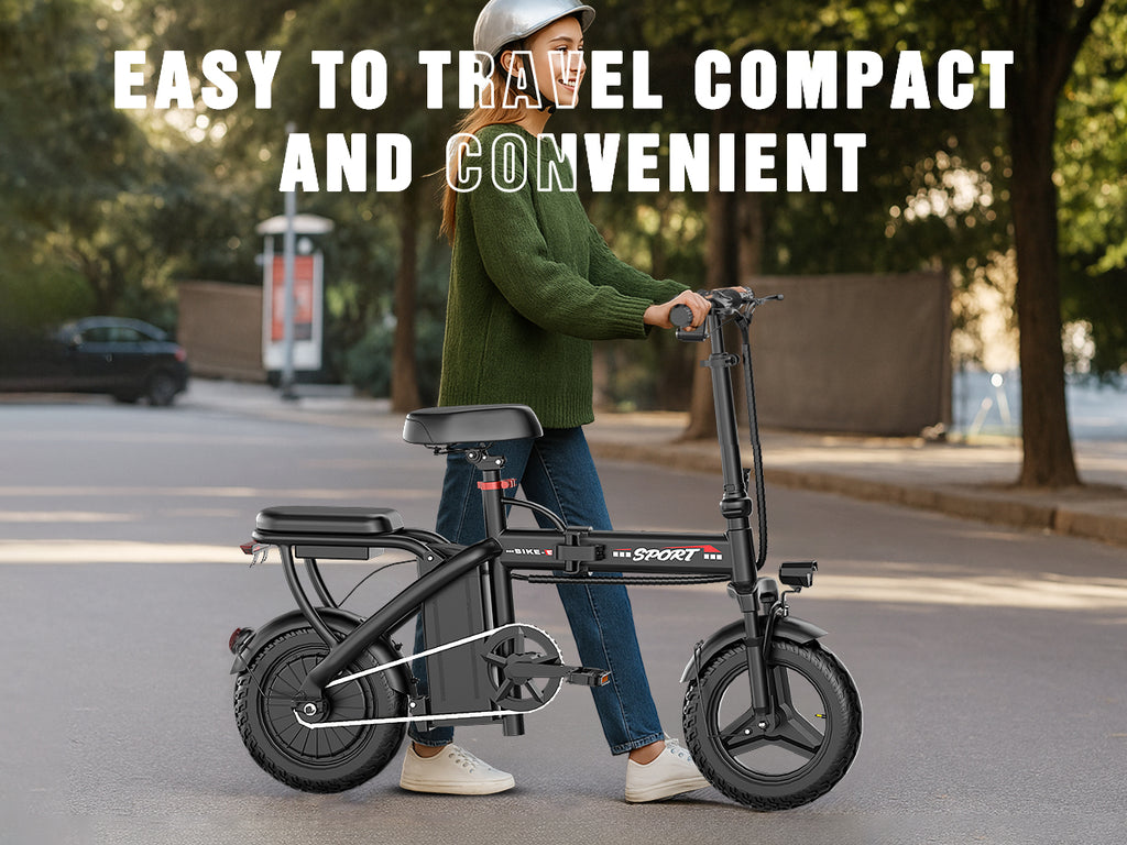 PostJoy Z6 14-inch folding electric bicycle, adult electric bicycle, 48V6AH battery, peak 500W motor, top speed of 20MPH, range of 30 miles, commuter/travel mini electric bicycle Electric Bikes