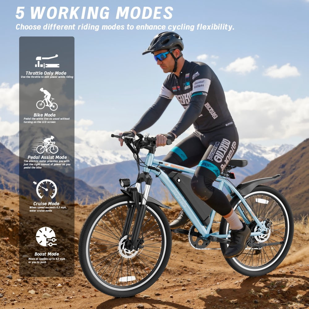 Electric Bike for Adults, 26'' Up to 50 Miles 22MPH Electric Mountain Bike with 48V Removable Battery UL2849 (Blue) Electric Bikes