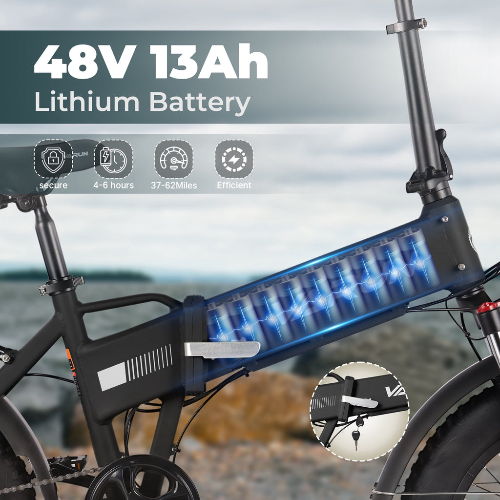 VARUN 20Folding Electric Bike for Adults,Ebike with 750W Peak Motor,48V 624Wh Removable Battery,25 mph,up to 62 miles Range,7-Speed Gears,LCD Display Electric Bikes