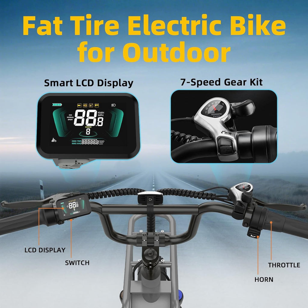 GSPEED A03 1200W Peak Electric Bike, 20 Fat Tire All-Terrain for Adults, 70 Mile Range, 48V 13Ah Battery, 28 MPH, Front Suspension, UL2849 Certified Electric Bikes