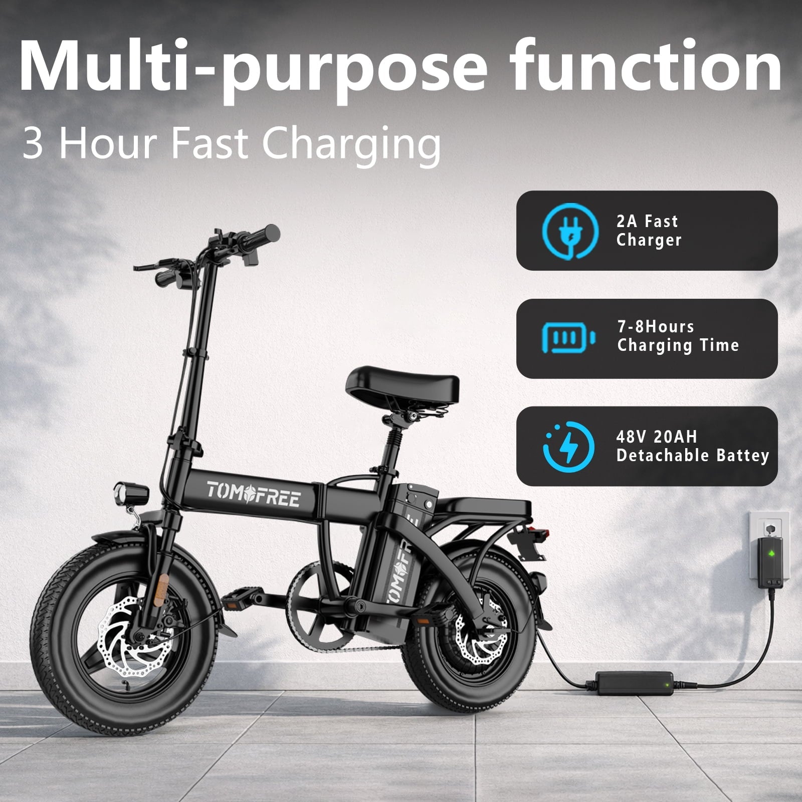 Folding Electric Bike 48V 20AH Removable Battery 20-25MPH 14''x 2.1'' Tire, 25-35miles PAS, Front/Full Suspension, 200lbs Load Ebike for Adult, Adult Electric Bicycles for Commute Electric Bikes