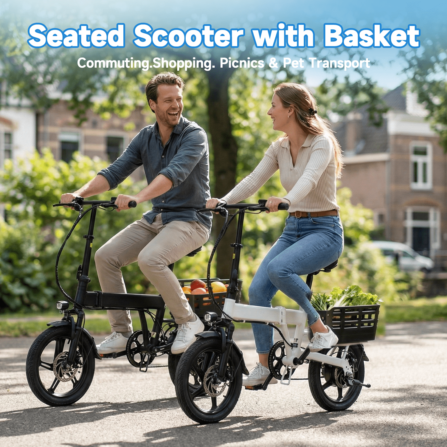XKJ Electric Bike for Adults, Ebike, Electric Bicycle with 48V 12AH Battery,14 Folding Ebike for Teens, 21MPH,20+ Miles(MAX),500W Motor,Multi-Shock Absorption,Mini E Bikes with Baskets,UL2849 Electric Bikes