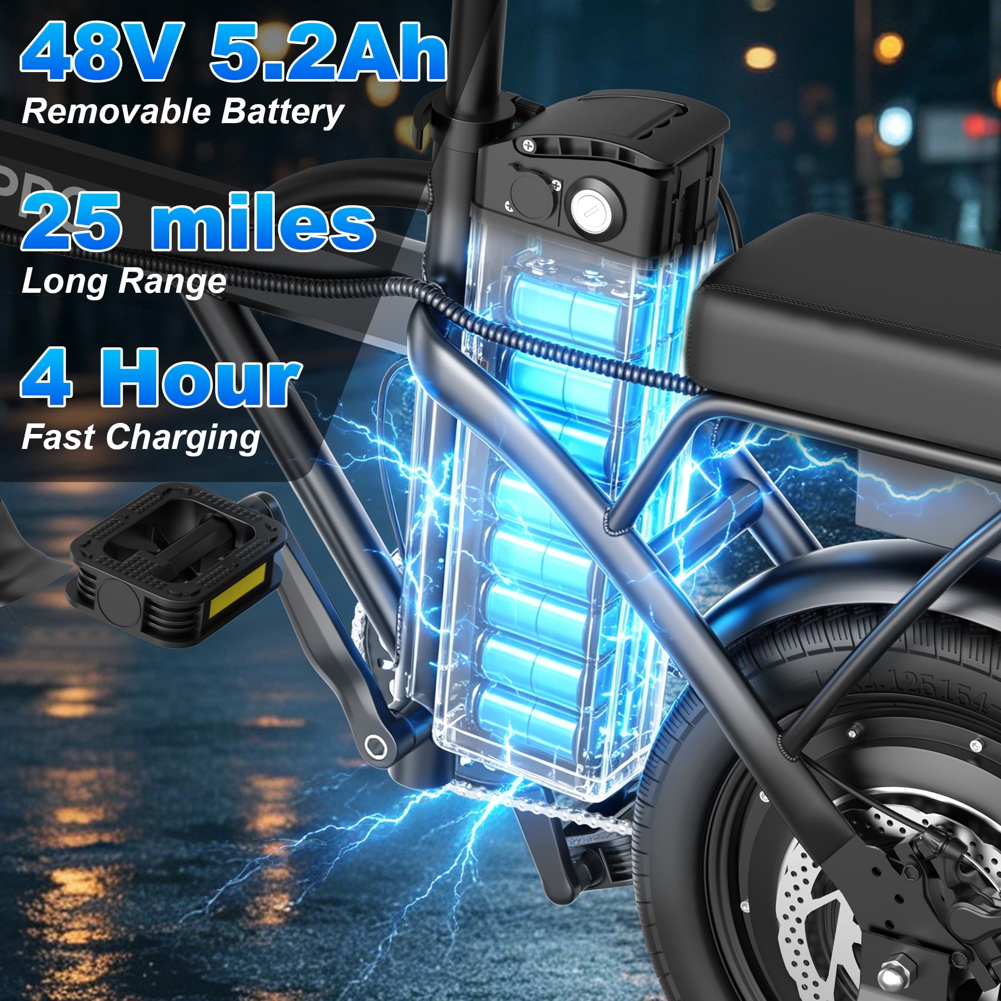 AOVOPRO AHT14 Electric Bike 500W 48V, 14' Mini Ebike for City Commuter, Electric Bicycle for Adult with Two Seats UL2849 Electric Bikes