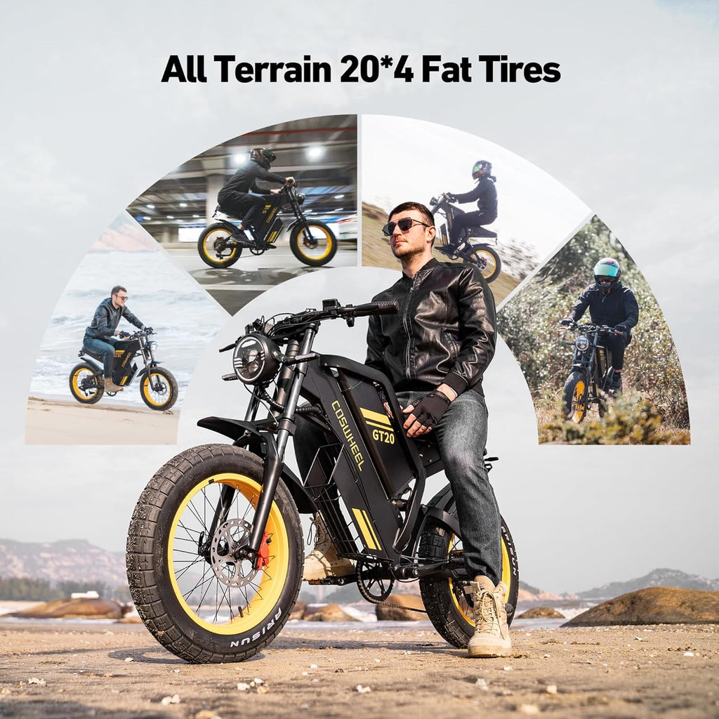 Coswheel GT20 Pro 4000W Electric Dirt Bike for Adults,40 MPH 48V 40Ah Battery Up to 145 Miles, 20 x 4 Fat Tire Full Suspension, Dual Hydraulic Disc Brake E-Bike UL2849 Electric Bikes