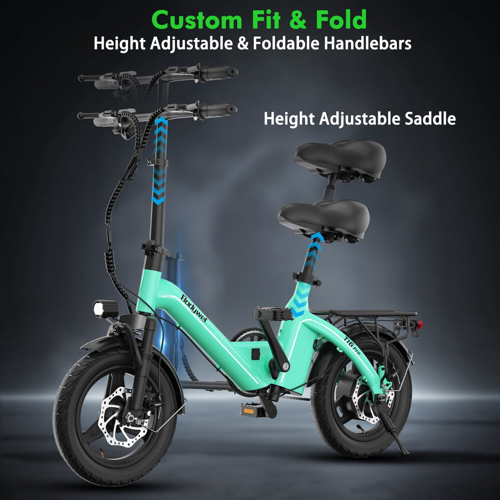 Electric Bike for Adults, Bodywel Electric Bicycle, 36V 10Ah Battery, 14 Folding Ebike for Riders, Peak 500W Motor, Commute E Bike, E-bike, UL2849 Electric Bikes