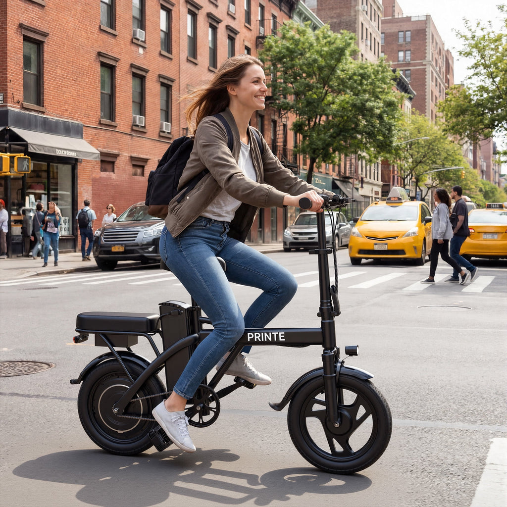 PRINTE N14 Electric Bike Black 500W 48V, 14' Mini Ebike for City Commuter for Adult with Two Seats UL2849 Electric Bikes