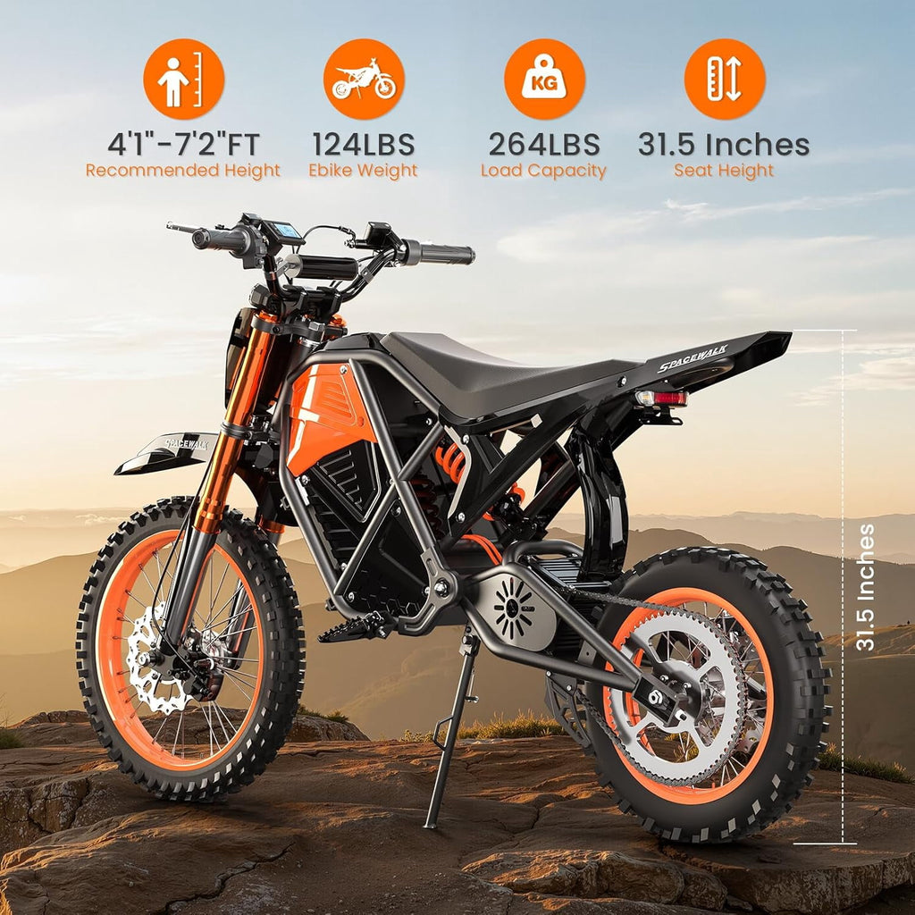 SPACEWALK 3000W Peak Motor 37.5MPH off road Mountain E Bike for Teens&Adults, 48V 14/12 Fat Tires E-Bike, Full Suspension, Hydraulic Brakes UL2849 Electric Bikes