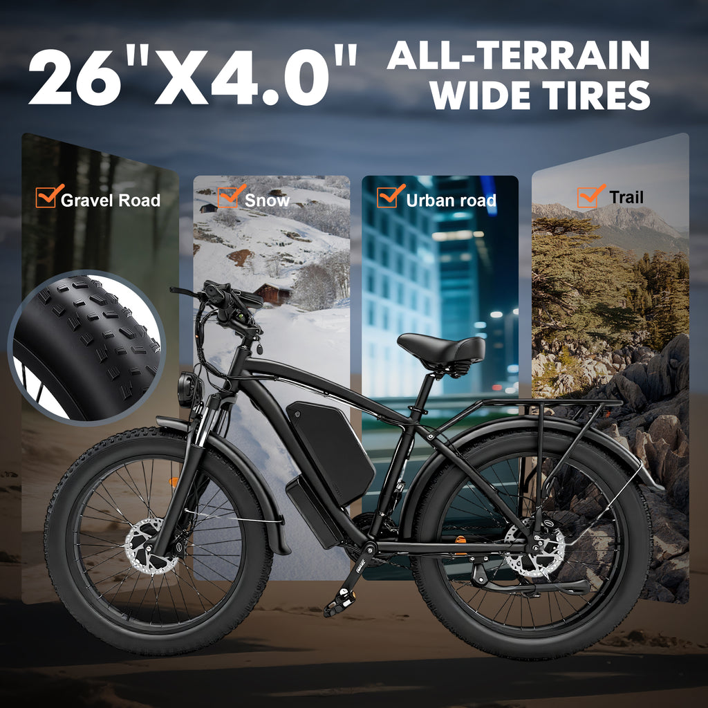 KYD Electric Fat Tire Bike for Adults, 6000W Dual Motor Ebike, Max 50MPH 26x4.0 Off-Road Mountain Electric Bicycle, 60V 25AH, UL2849 Electric Bikes