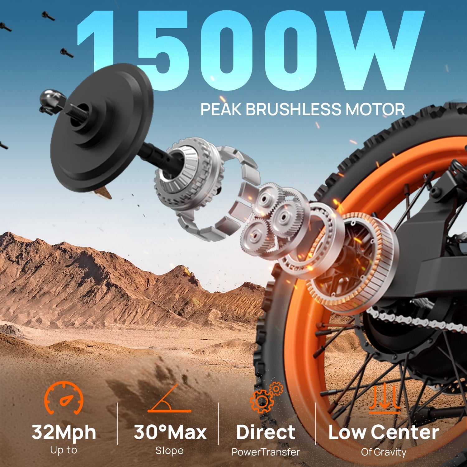 Tie Tie Electric Bike for Adults & Teens, Fat Tire E-Mountain Bicycle,Peak 1500W Motor 48V 20Ah 7-Speed EBike UL2849, LCD Display with NFC Unlock Electric Bikes
