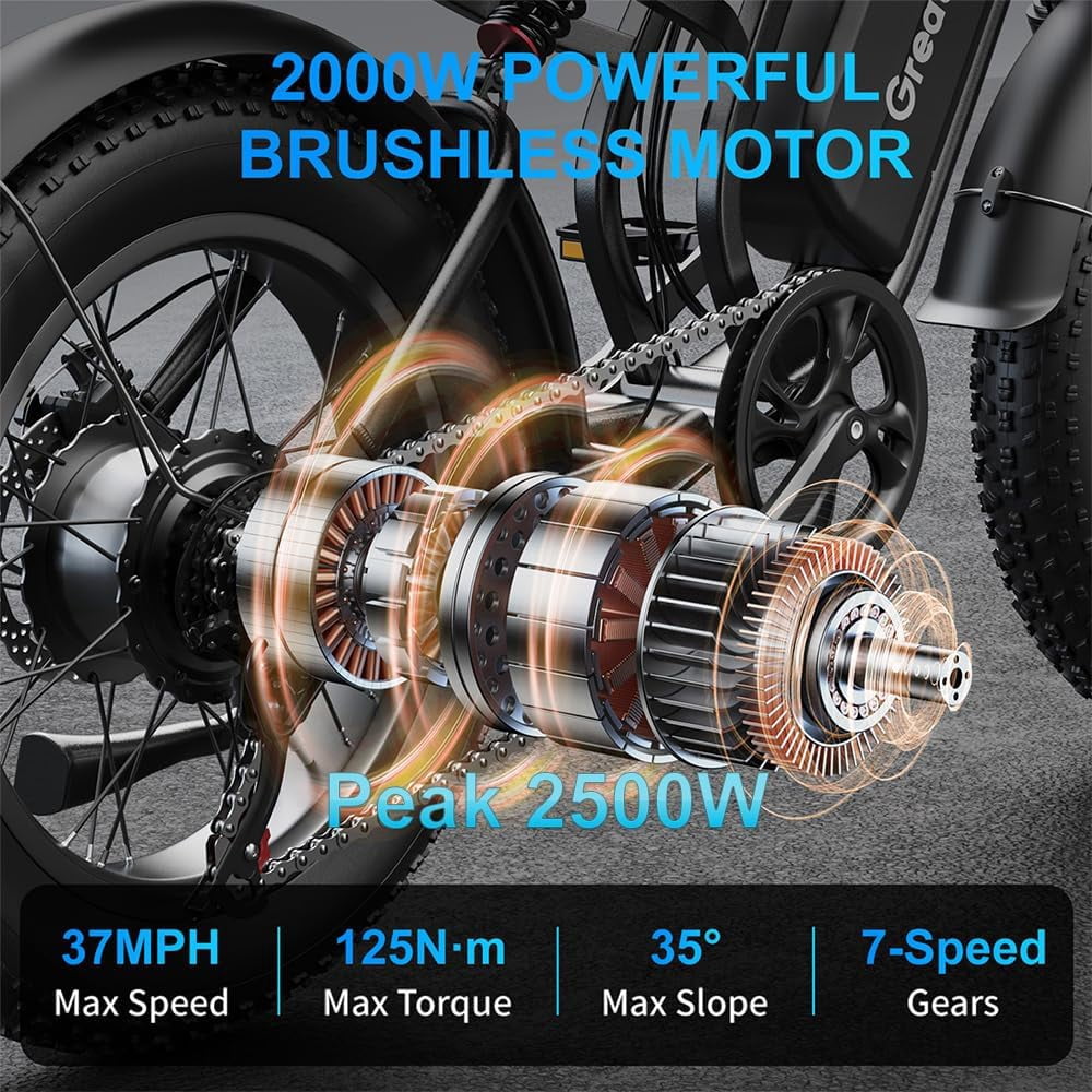 Electric Bicycle Peak 2500W for Adults,37MPH 100Miles, 48V 25Ah, 20*4in Fat Tire 7-Speed Full Suspension Mountain E Bike All-Terrain UL 2849 Electric Bikes