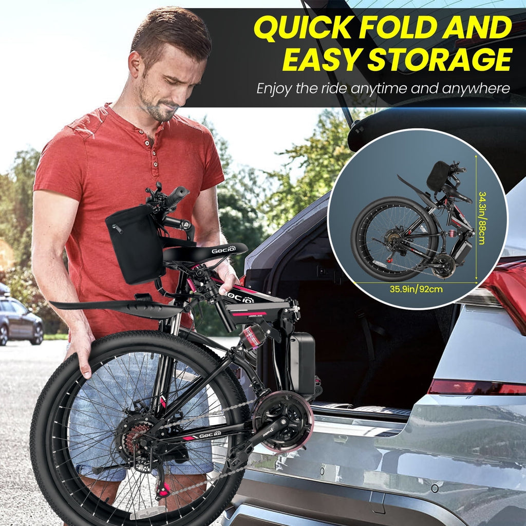 Gocio 26 Folding Electric Bike for Adults, 750W Peak Motor E-Mountain Bike, 19.8MPH, 48V 7.8AH Battery Ebike , 21-Speed Electric Bicycle, UL2849 Electric Bikes