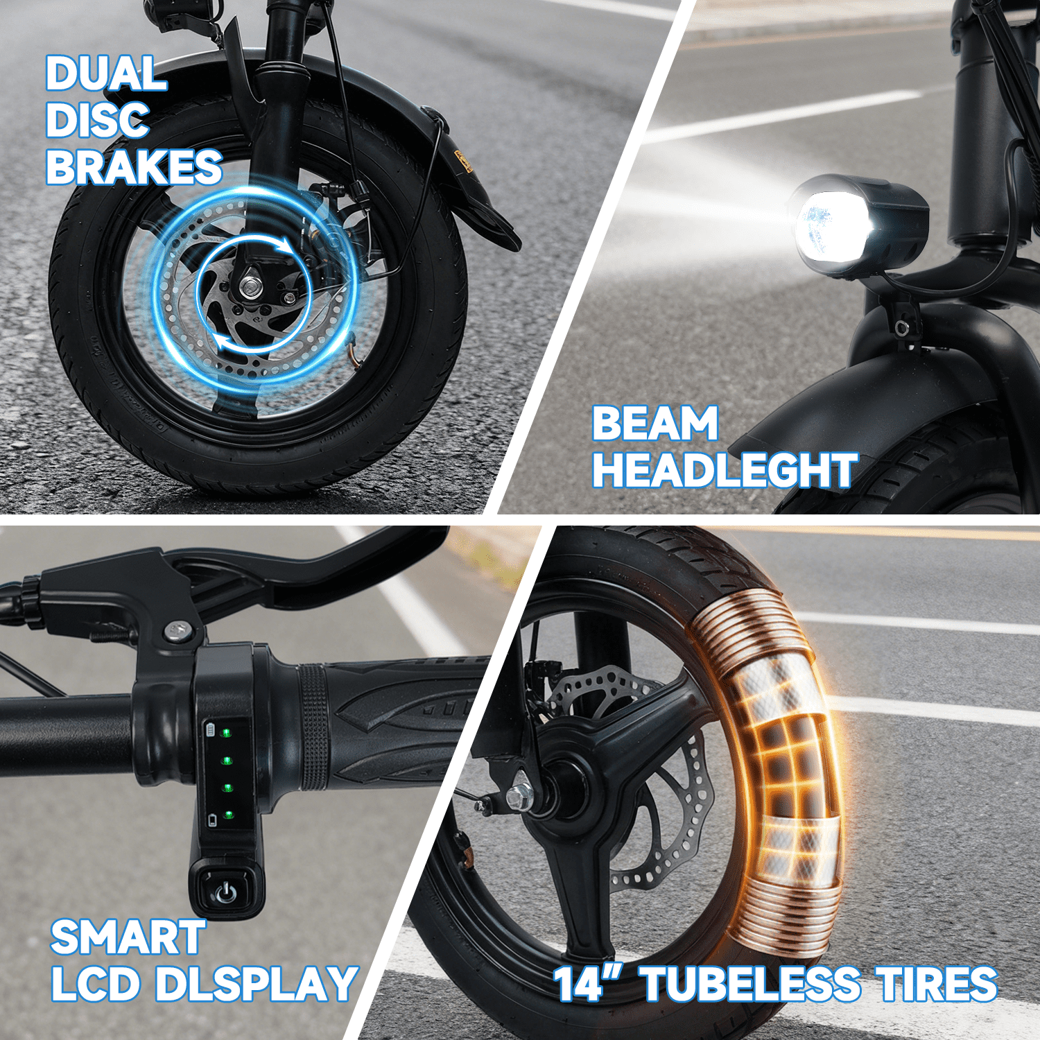 XKJ Electric Bike for Adults, Ebike, Electric Bicycle with 48V 12AH Battery,14 Folding Ebike for Teens, 21MPH,20+ Miles(MAX),500W Motor,Multi-Shock Absorption,Mini E Bikes with Baskets,UL2849 Electric Bikes
