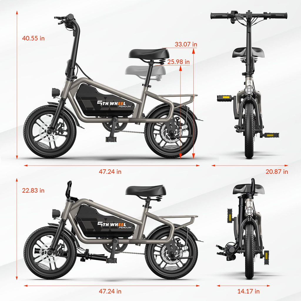 5TH WHEEL 14 Electric Bike for Adults with 650W Peak Motor Electric Bicycle, 36V 7.8Ah Battery Ebike, UL2849 Electric Bikes