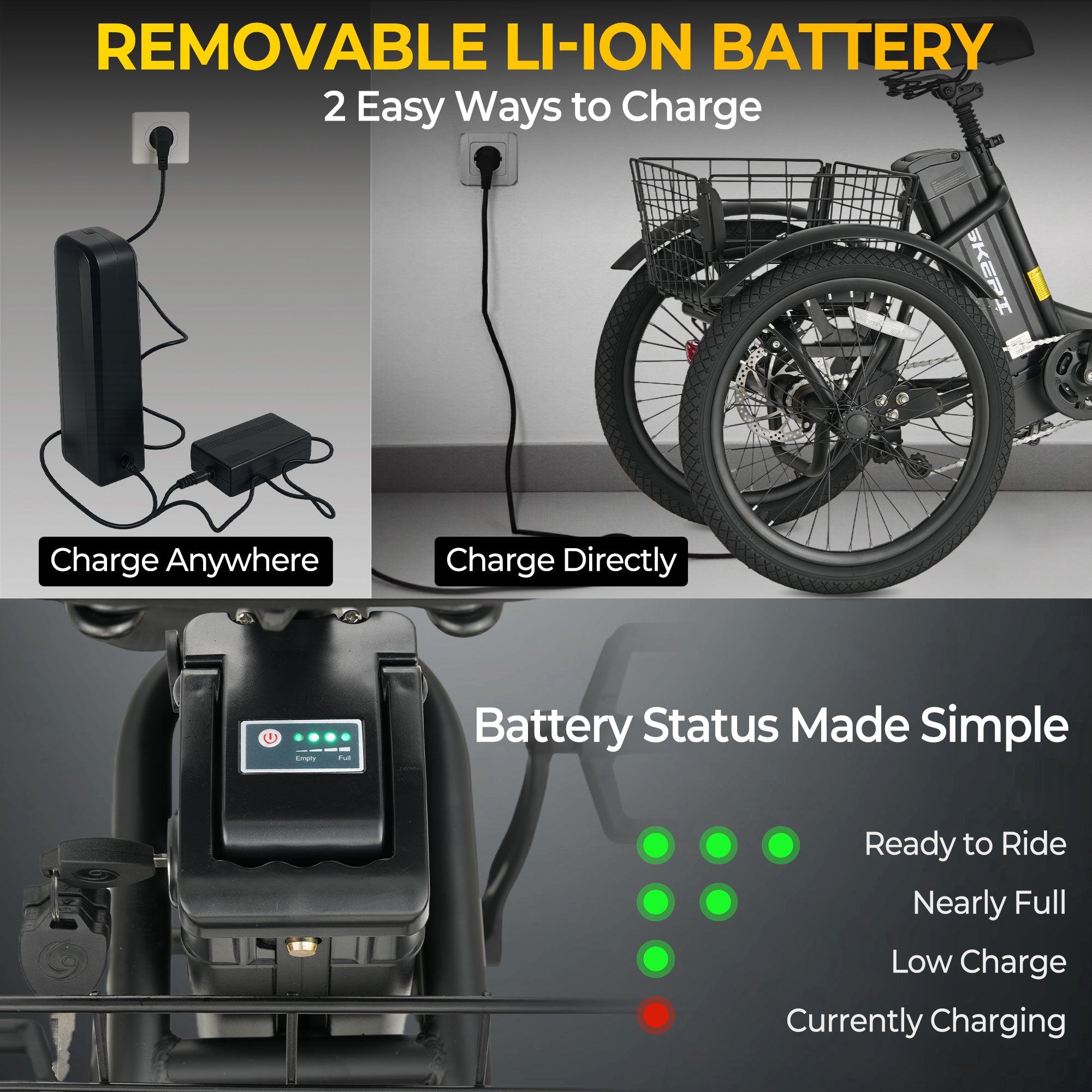 Electric Scooter Tricycle for Adults, 20” Folding Electric Trike,3 Wheels Electric Bicycle Bikes, Peak 1000W Step-Thru Etrike with 36V 13Ah UL2849  Removable Battery and Large Basket for Women Men Electric Bikes