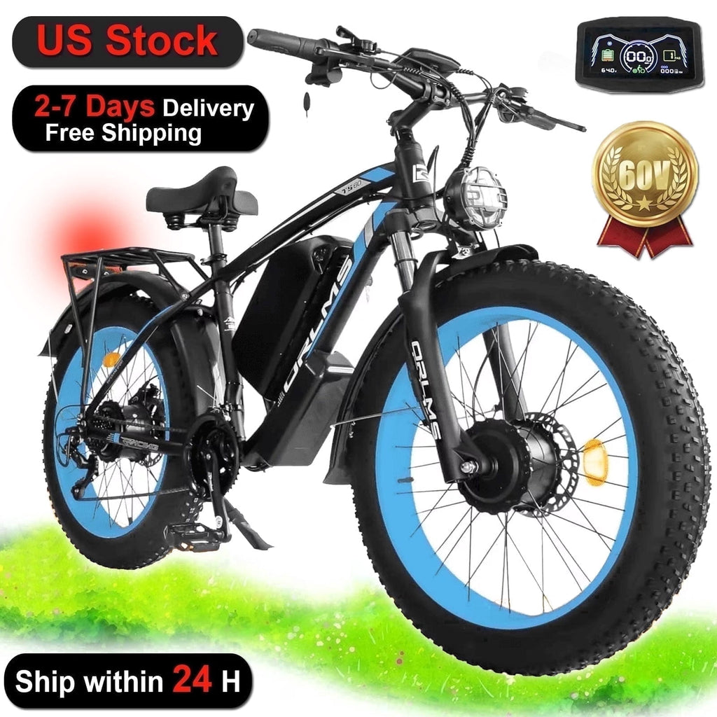 6000W Peak Dual Motor Ebike, 60V 25AH Battery Electric Bike for Adults,AWD 21-Speed 50MPH Mountain Snow E-Bike with 26 x 4.0 Fat Tire, Long Range Mountain Dirt Bike for Off-Road Snow Sand Electric Bikes