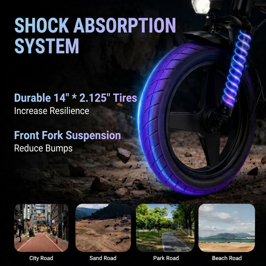 14 Electric Bike for Adults & Teens 14+,500W Motor Folding Ebike, 20MPH & 18-32 Miles Range,Removable 36V12Ah Battery,Rear Disc Brake&Rear Seat,Commuting/City E-Bike.UL2849 Electric Bikes