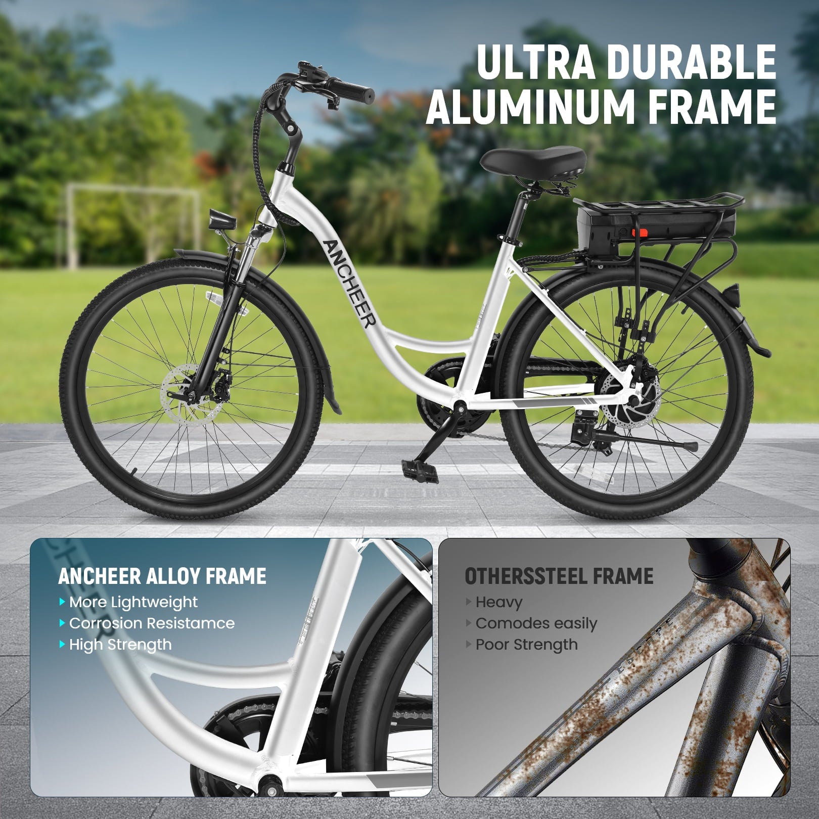 ANCHEER 500W Electric Bike for Adults, 48V 10.4AH EBike, 3.5H Fast-Charge Removable Battery, 26 Commuter Electric Bicycles with 7-Speed, LCD Digital Display, Suspension Fork, Cruise Control UL2849 Electric Bikes