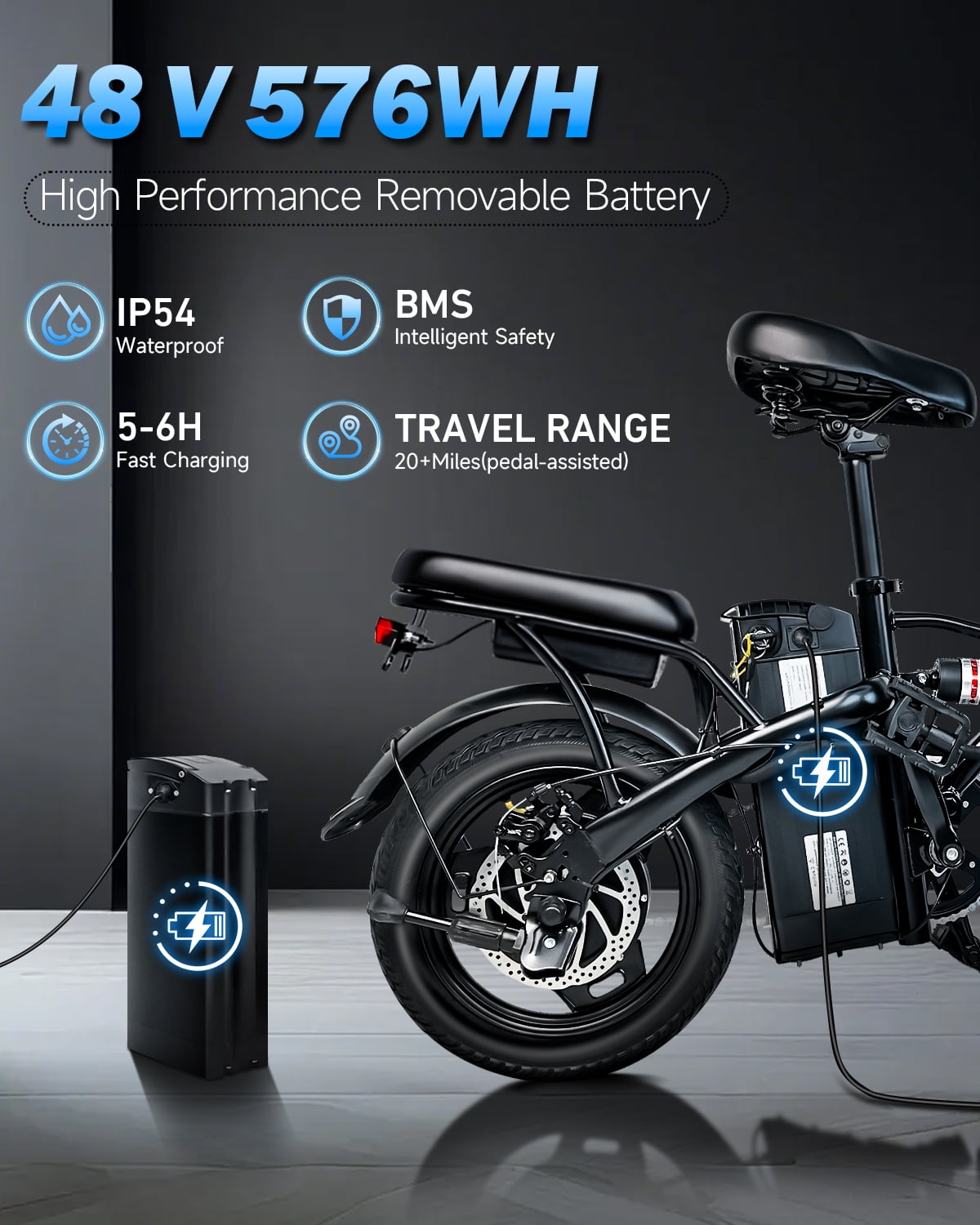 BroPath Electric Bike for Adults, Ebike, Electric Bicycle with 576WH Removable Battery,14 Folding Ebike, 21MPH,20+ Miles(MAX),500W Motor,Multi-Shock Absorption,Commuting Mini E Bikes,UL2849,WHITE Electric Bikes