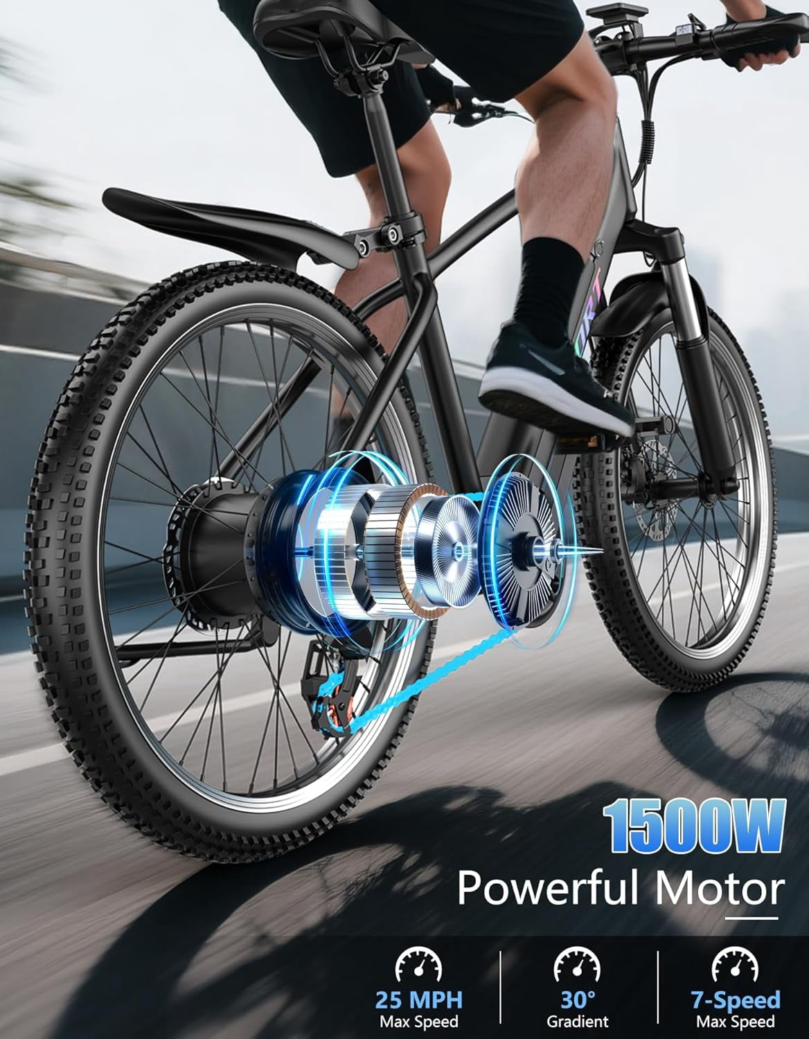 Pikabike E-Mountain Bike, 26 1500W Continuous Electric Bike for Adults, 48V 12Ah Removable Battery, UL 2849, 25MPH, 65 Miles Range, off-Road Electric Bikes