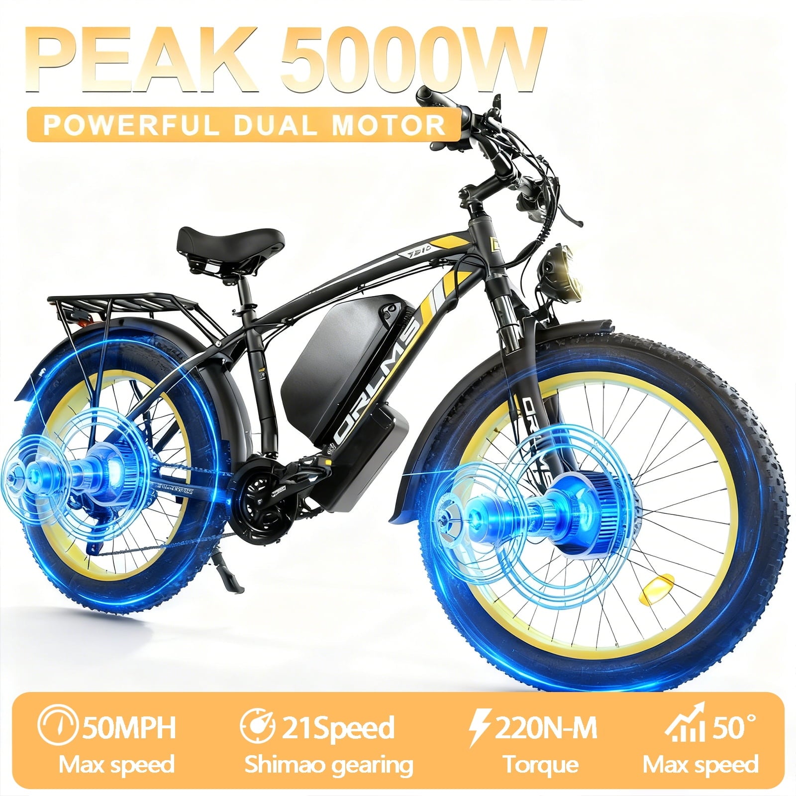 5000W Peak Dual Motor E-Bike, 60V 25Ah Battery Electric Bike, 50MPH High Speed E-Bike with 26 x 4.0 Fat Tire, Hydraulic Disc Brakes All Terrain Mountain/Commuter E-Bicycle Electric Bikes