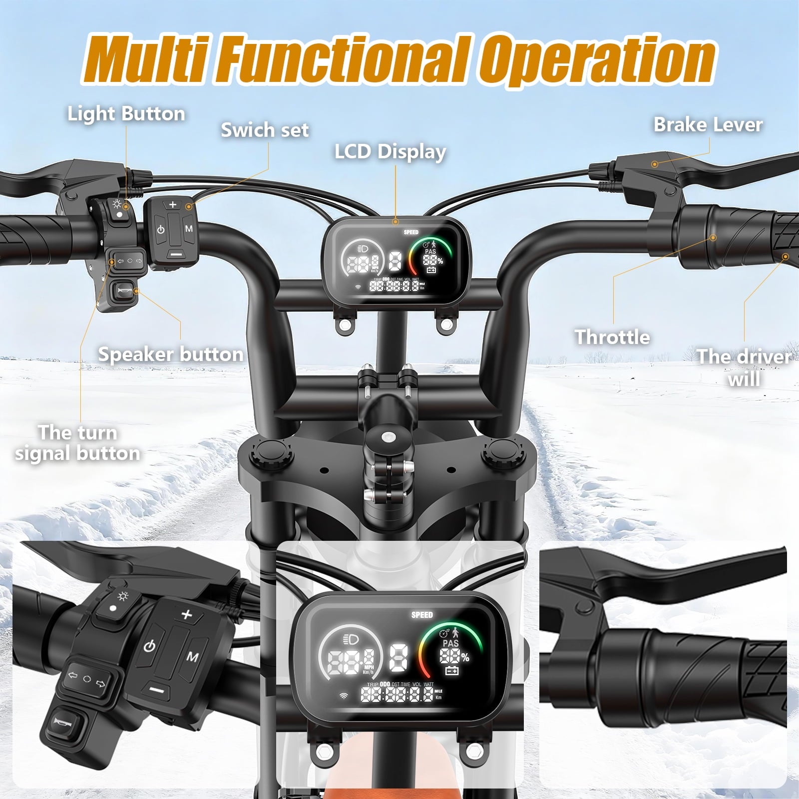 1200W Off-Road Electric Bike for Adults, 48V 18AH Removable Battery, 16 Wide Tires, 5-Speed Transmission, Dual Disc Brakes & Spring Suspension Electric Bikes