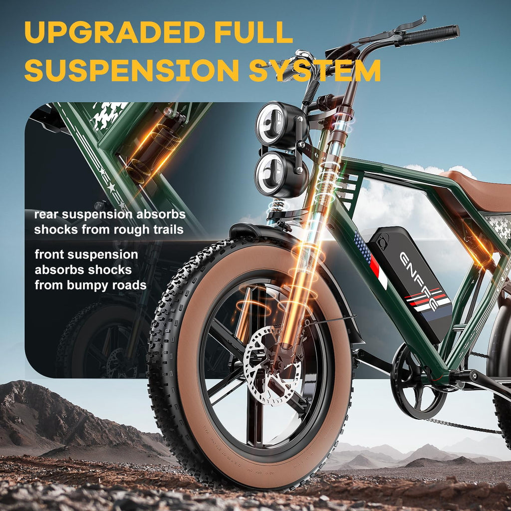 2S Max Electric Bike for Adults, 1500W Peak Motor 32MPH Off-Road E Bike, 48V 22.5Ah Battery, 100-Mile Range, 20 x 4.0 Fat Tires, Shimano 7-Speed, Green Electric Bikes