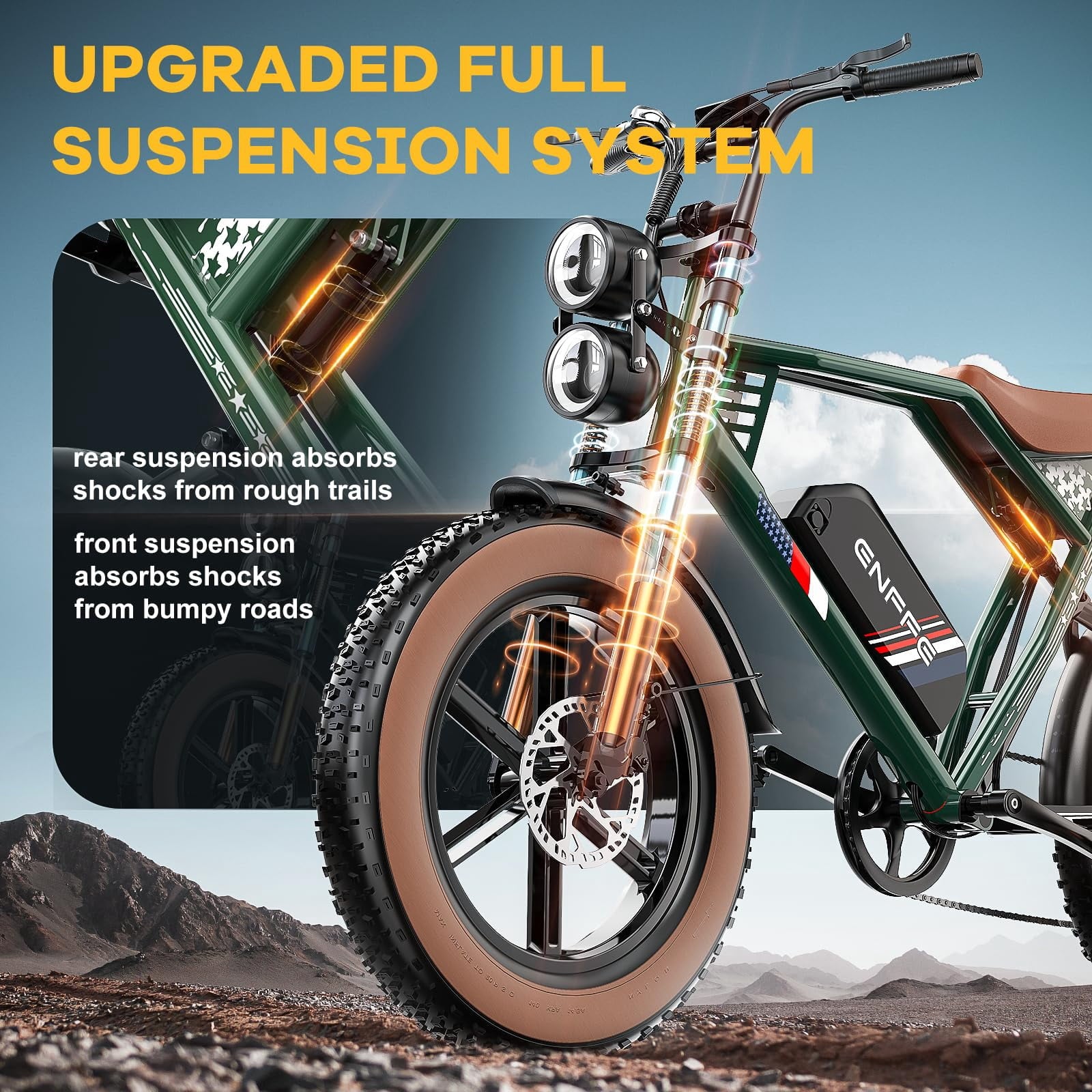 2S Max Electric Bike for Adults, 1500W Peak Motor 32MPH Off-Road E Bike, 48V 22.5Ah Battery, 100-Mile Range, 20 x 4.0 Fat Tires, Shimano 7-Speed, Green Electric Bikes