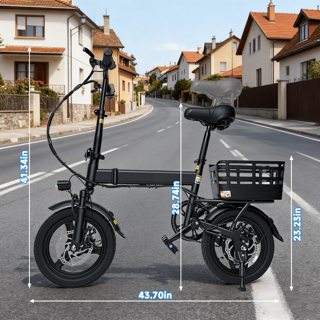 XKJ Electric Bike for Adults, Ebike, Electric Bicycle with 48V 12AH Battery,14 Folding Ebike for Teens, 21MPH,20+ Miles(MAX),500W Motor,Multi-Shock Absorption,Mini E Bikes with Baskets,UL2849 Electric Bikes