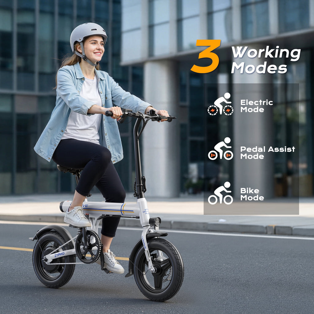 VIPDRIVE Electric Bike, 14 Folding EBike for Adults, 500W Peak Motor, 36V 7.8Ah Battery, 20MPH City Commuter E-Bike, Mini Ebike, LCD Display, UL2849 Electric Bikes
