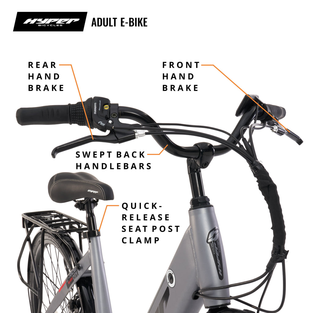 Hyper Bicycles 36V 700C Electric Commuter E-Bike, Adult Ages 13+, 250W Motor, Matte Gray Electric Bikes