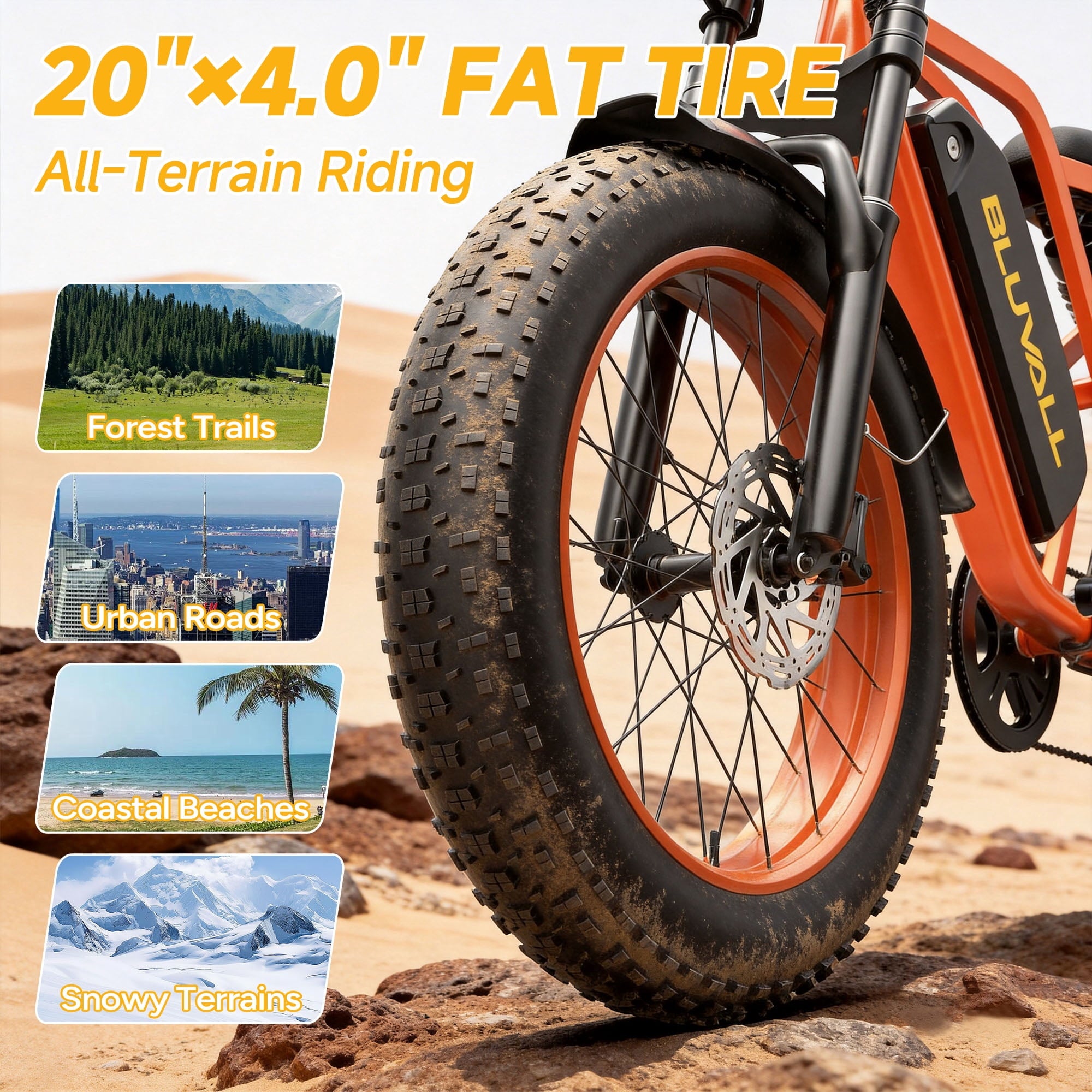 Bluvall 20'' Fat Tire Electric Mountain Bike for Adults,Peak 1000W 48V 16Ah,31MPH High-Speed,All-Terrain E-Bike with Full Suspension for Trail & Off-Road Riding UL2849 Electric Bikes