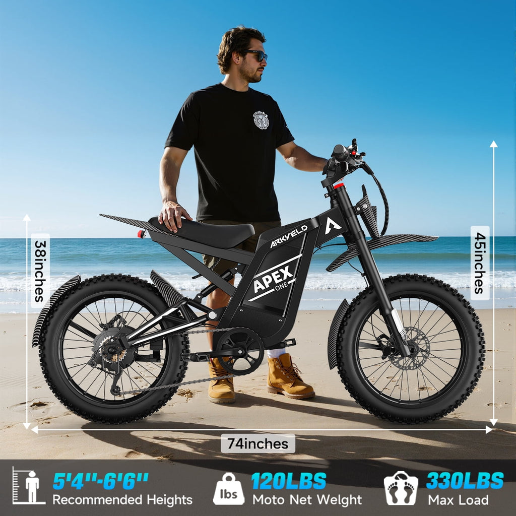 Arkveld APEX1 Electric Bike for Adults，Peak-3000W 25 Fat Tire All-Terrain E-Bike 80Miles 40MPH Electric Dirt Bike for Road Sand Mountain Snow - 48V 32AH Battery Powered Electric Motorcycle,UL2849 Electric Bikes