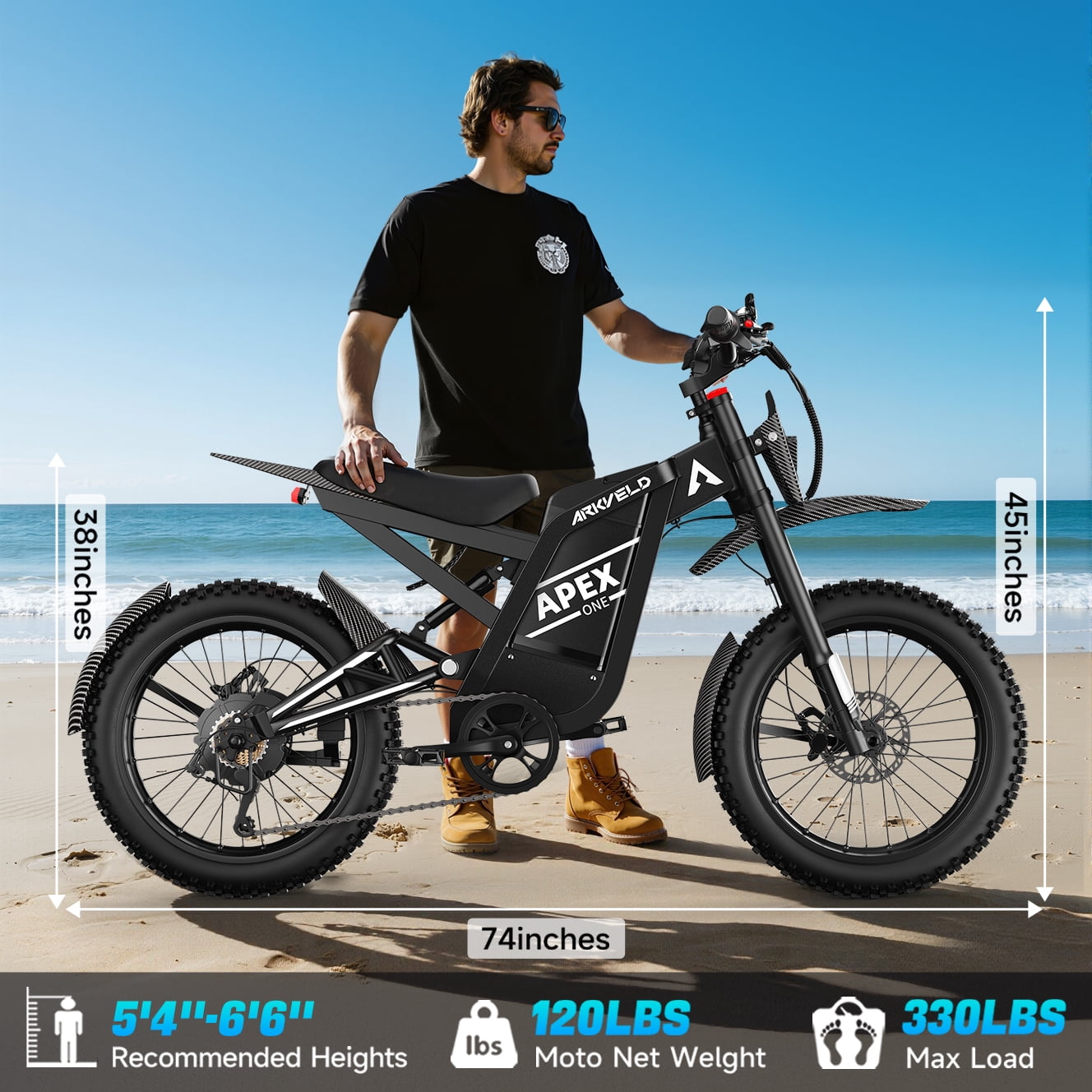 Arkveld APEX1 Electric Bike for Adults，Peak-3000W 25 Fat Tire All-Terrain E-Bike 80Miles 40MPH Electric Dirt Bike for Road Sand Mountain Snow - 48V 32AH Battery Powered Electric Motorcycle,UL2849 Electric Bikes