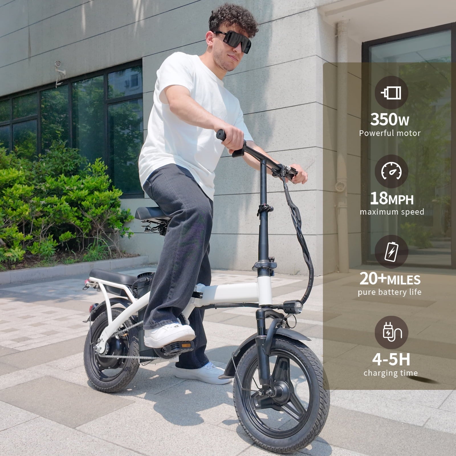 Electric Bike, 18 Mph Electric Bicycles, 350W Peak 500W Motor Foldable Ebike, 14 Tire E-bike for Adults, 48V 8Ah Battery, 15° Uphill, UL2849 Certified, 25 Miles PAS Range Electric Bikes