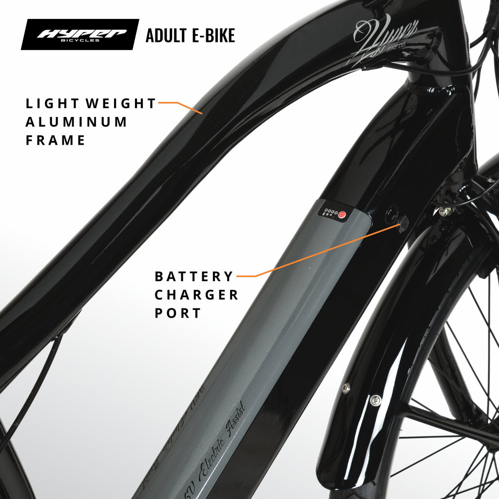 Hyper Bicycles 26 36V Men's Electric Cruiser E-Bike with Pedal-Assist, 250W Motor, Black Electric Bikes