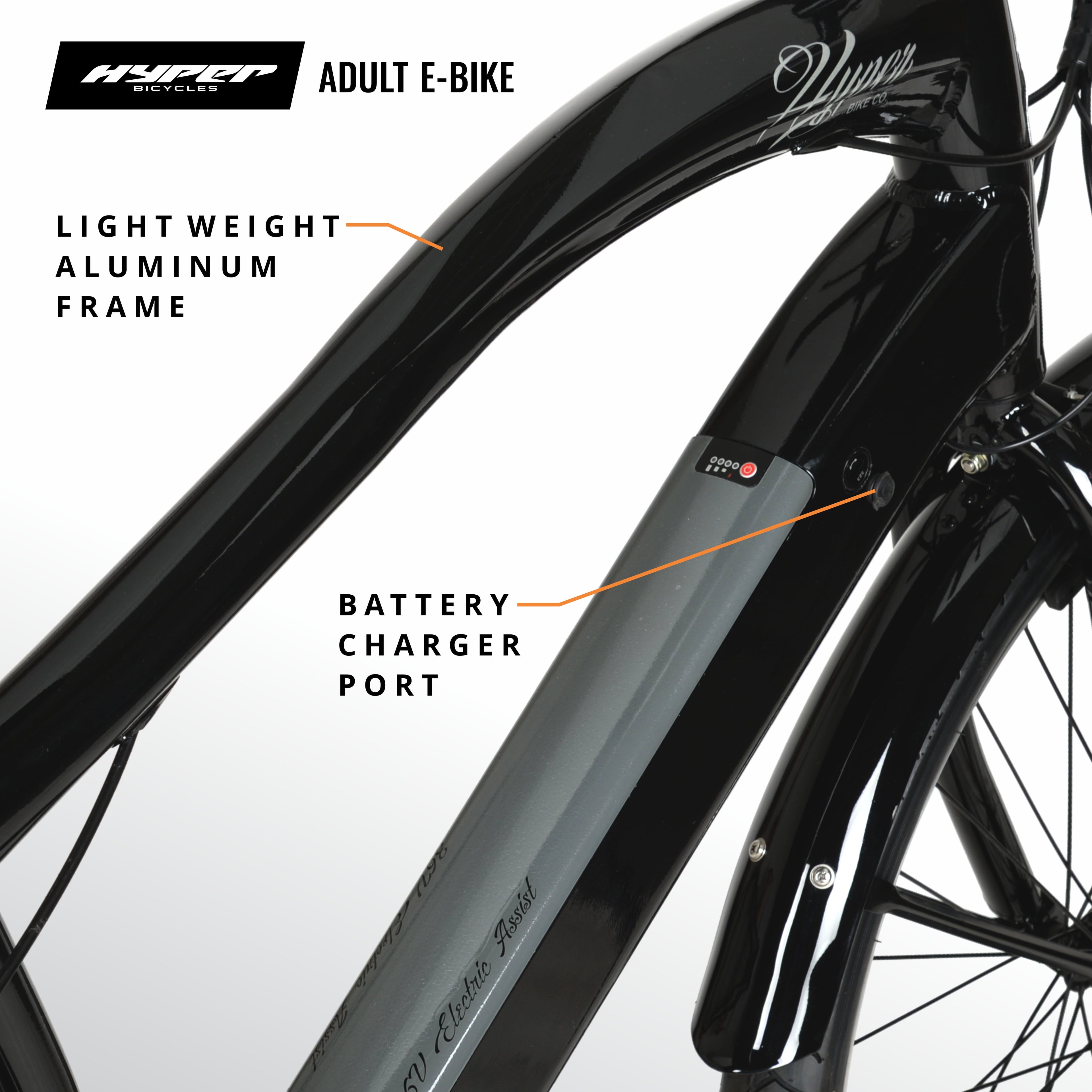 Hyper Bicycles 26 36V Men's Electric Cruiser E-Bike with Pedal-Assist, 250W Motor, Black Electric Bikes