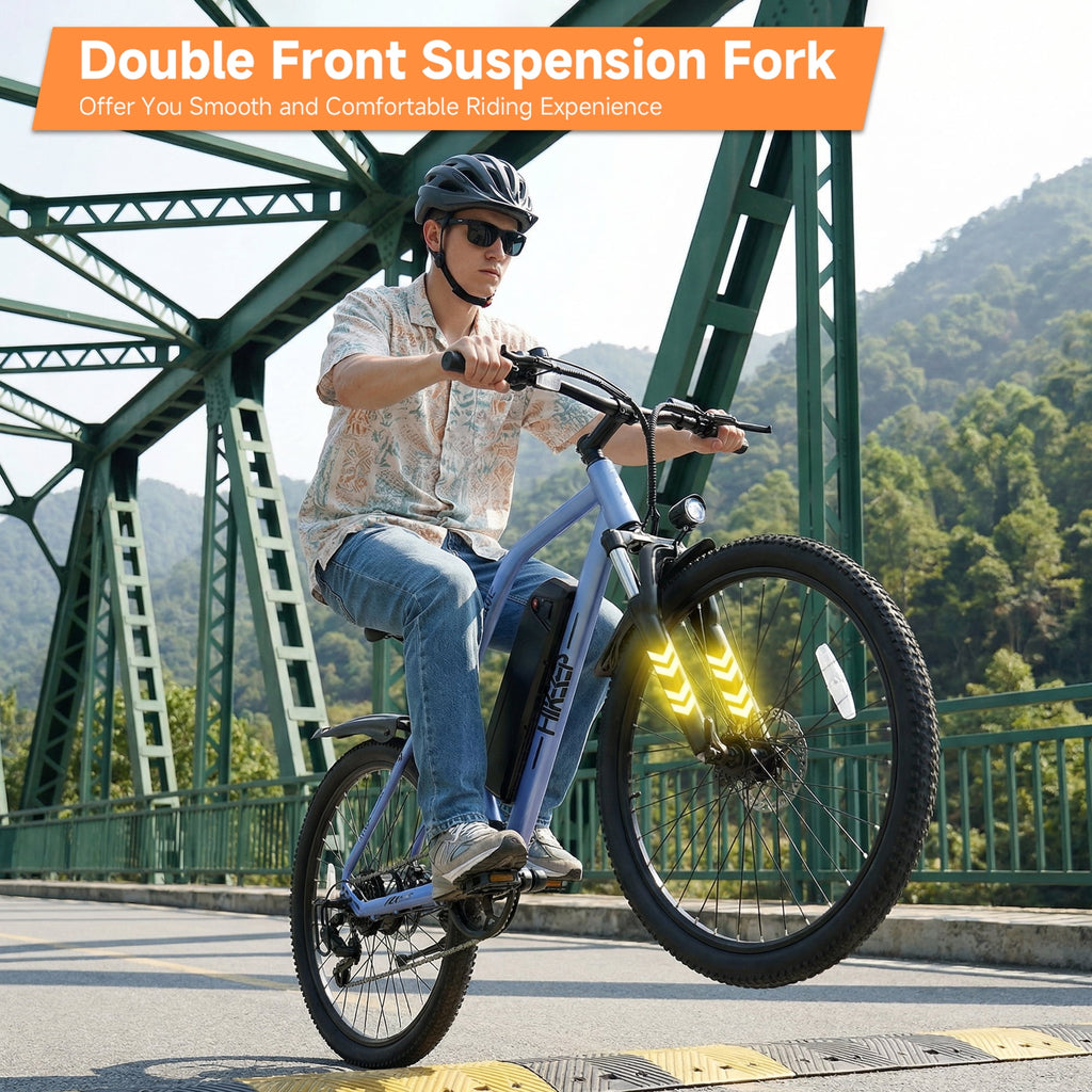 HeloKeep M2601 Electric Bike for Adults, 500W Motor, 48V 375Wh Removable Battery, 26 Puncture-Resistant Tires, 20MPH 7-Speed Ebike with Front Suspension & Disc Brakes, UL2849, Orange Electric Bikes